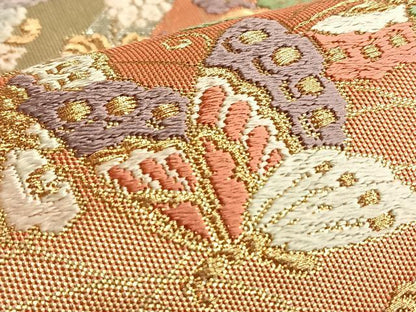 平和屋着物◎佐賀錦 六通柄袋帯 唐織 正倉院花蝶文 金銀糸 正絹 逸品 BAAO0067du