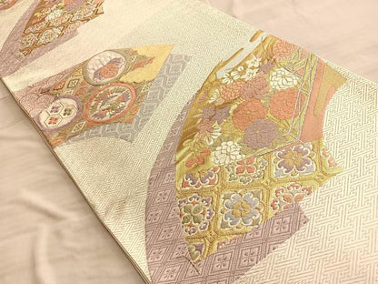 平和屋着物◎六通柄袋帯　唐織　蜀江双鶴草花文　金銀糸　正絹　逸品　BAAO0307du