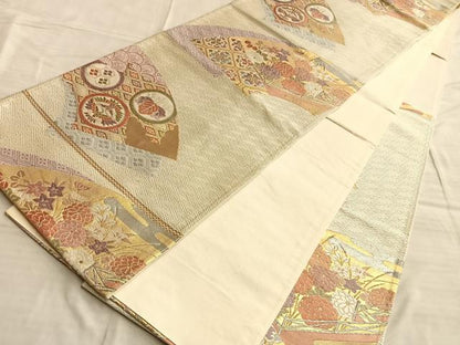 平和屋着物◎六通柄袋帯　唐織　蜀江双鶴草花文　金銀糸　正絹　逸品　BAAO0307du
