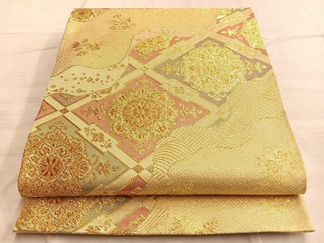 平和屋着物◎佐賀錦 六通柄袋帯 道長正倉院花文 金糸 正絹 逸品 BAAO0308du