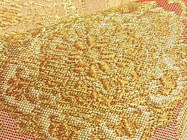 平和屋着物◎佐賀錦 六通柄袋帯 道長正倉院花文 金糸 正絹 逸品 BAAO0308du