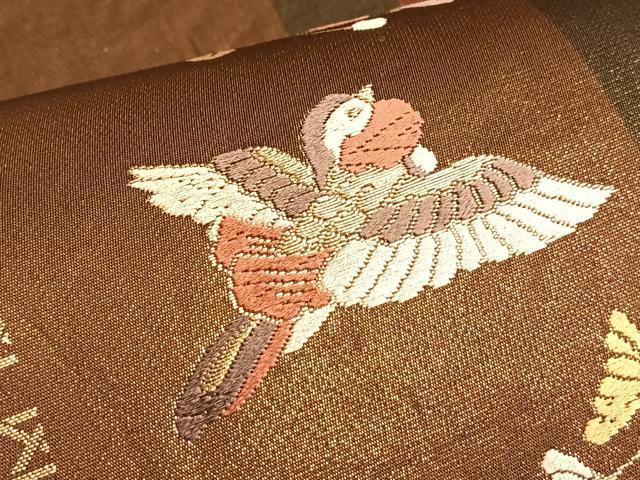 平和屋着物◎六通柄袋帯 唐織 鳳凰流水花文 金糸 正絹 逸品