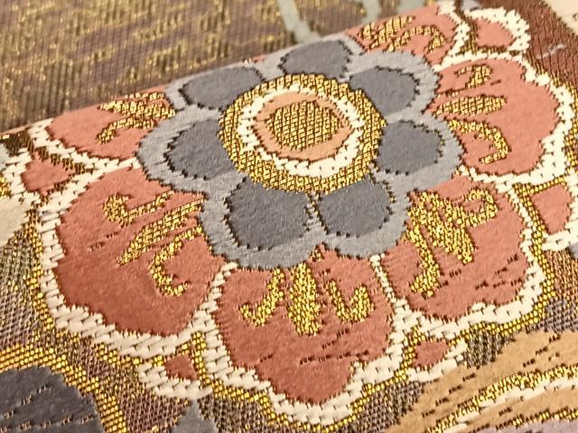 平和屋着物◎六通柄袋帯 唐織 草花文 金糸 正絹 逸品 BAAO0401du