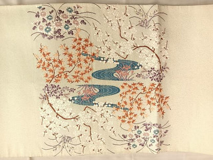 平和屋着物◎太鼓柄袋帯 唐織 遠山風景文 金糸 正絹 逸品 BAAO0428du