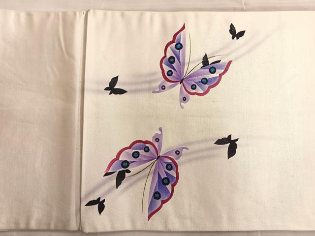 平和屋着物◎太鼓柄袋帯 舞蝶市松文 銀糸 正絹 逸品 BAAO0485du