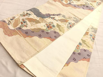 平和屋着物◎六通柄袋帯 唐織 道長扇面文 金糸 正絹 逸品 BAAO0497du