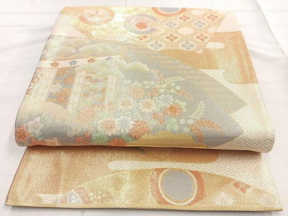 平和屋着物◎宝舞本佐賀錦 六通柄袋帯 九百錦 地紙重ね吉祥文 金糸 正絹 逸品 BAAO0701cm