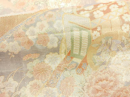 平和屋着物◎宝舞本佐賀錦 六通柄袋帯 九百錦 地紙重ね吉祥文 金糸 正絹 逸品 BAAO0701cm