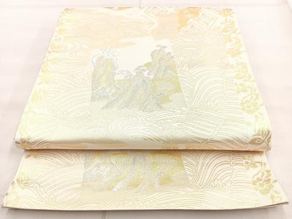 平和屋着物◎六通柄袋帯 色紙重ね風景文 金銀糸 正絹 逸品 BAAO0706cm