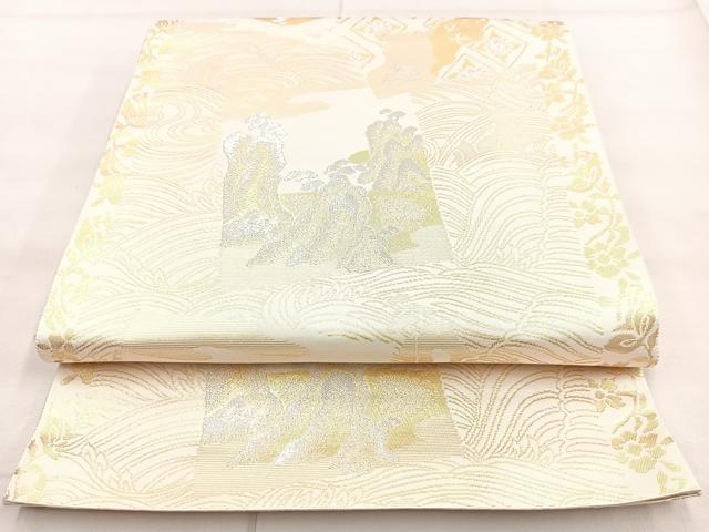 平和屋着物◎六通柄袋帯 色紙重ね風景文 金銀糸 正絹 逸品 BAAO0706cm