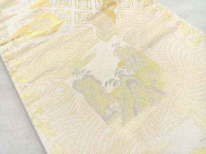 平和屋着物◎六通柄袋帯 色紙重ね風景文 金銀糸 正絹 逸品 BAAO0706cm