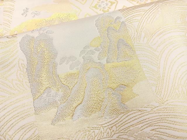 平和屋着物◎六通柄袋帯 色紙重ね風景文 金銀糸 正絹 逸品 BAAO0706cm