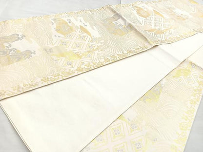 平和屋着物◎六通柄袋帯 色紙重ね風景文 金銀糸 正絹 逸品 BAAO0706cm