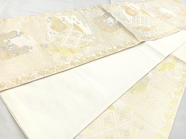平和屋着物◎六通柄袋帯 色紙重ね風景文 金銀糸 正絹 逸品 BAAO0706cm