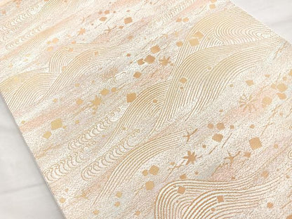 平和屋着物◎六通柄袋帯　波涛色紙散らし　金糸　正絹　逸品　BAAO0744cm