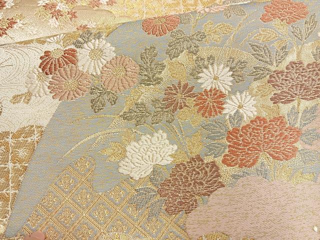 平和屋着物◎六通柄袋帯 唐織 扇面四季の彩文 金糸 正絹 逸品 BAAO0762cm