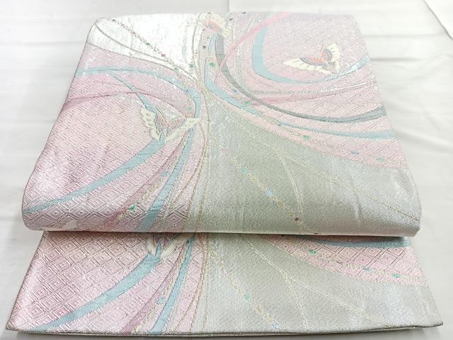 平和屋着物◎佐賀錦 六通柄袋帯 舞蝶文 金銀糸 正絹 逸品 BAAO0776cm