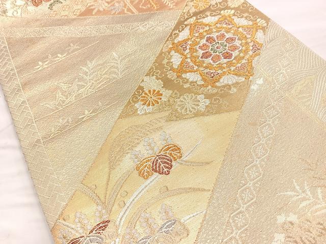 平和屋着物◎六通柄袋帯 吉祥花唐草文 金糸 正絹 逸品 BAAO0781cm