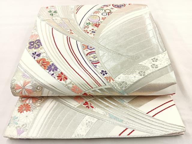 平和屋着物◎六通柄袋帯 唐織 吉祥花文 金銀糸 正絹 逸品 BAAO0792cm