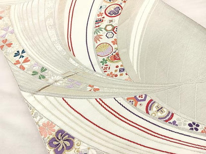 平和屋着物◎六通柄袋帯 唐織 吉祥花文 金銀糸 正絹 逸品 BAAO0792cm