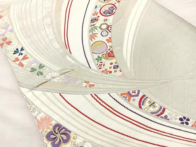平和屋着物◎六通柄袋帯 唐織 吉祥花文 金銀糸 正絹 逸品 BAAO0792cm
