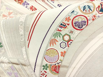 平和屋着物◎六通柄袋帯 唐織 吉祥花文 金銀糸 正絹 逸品 BAAO0792cm