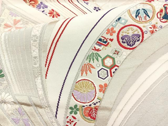 平和屋着物◎六通柄袋帯 唐織 吉祥花文 金銀糸 正絹 逸品 BAAO0792cm