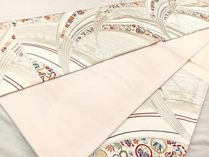 平和屋着物◎六通柄袋帯 唐織 吉祥花文 金銀糸 正絹 逸品 BAAO0792cm