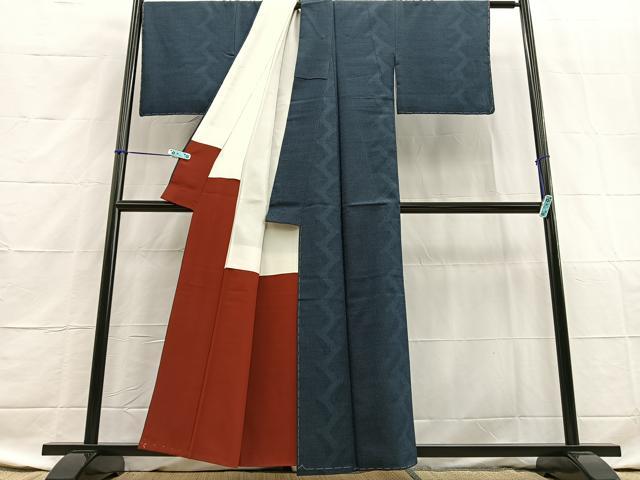 平和屋着物■上質なお召 間道 正絹 逸品 BAAO1244xa
