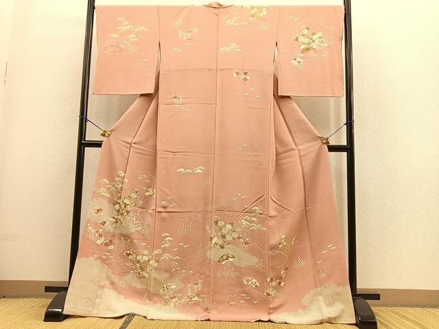 平和屋着物●創業460年・千總 訪問着 駒刺繍 扇面花文 金彩 東武百貨店扱い 正絹 逸品 BAAO1680ph