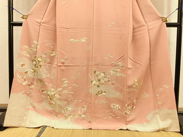 平和屋着物●創業460年・千總 訪問着 駒刺繍 扇面花文 金彩 東武百貨店扱い 正絹 逸品 BAAO1680ph
