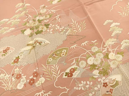 平和屋着物●創業460年・千總 訪問着 駒刺繍 扇面花文 金彩 東武百貨店扱い 正絹 逸品 BAAO1680ph