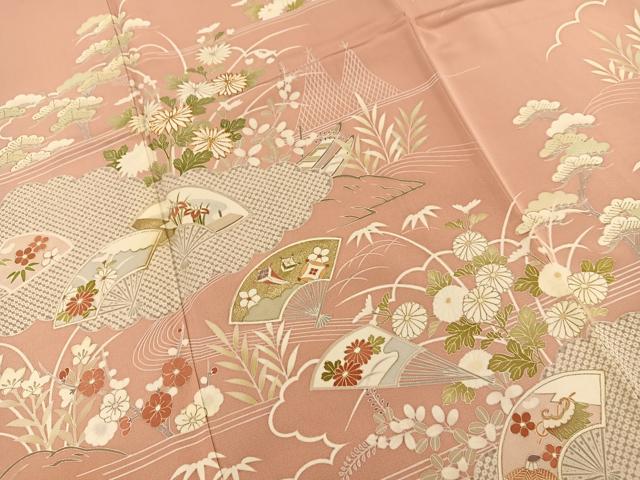 平和屋着物●創業460年・千總 訪問着 駒刺繍 扇面花文 金彩 東武百貨店扱い 正絹 逸品 BAAO1680ph