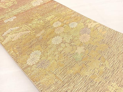平和屋着物◎六通柄袋帯 草花文 金糸 正絹 逸品 BAAO1710if