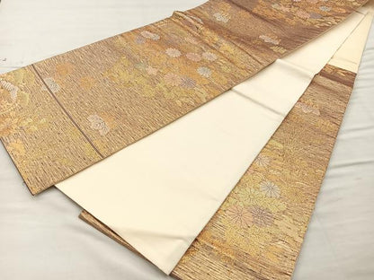 平和屋着物◎六通柄袋帯 草花文 金糸 正絹 逸品 BAAO1710if