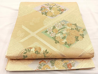 平和屋着物◎六通柄袋帯 菊菱文 金銀糸 正絹 逸品 BAAO1711if