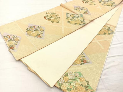 平和屋着物◎六通柄袋帯 菊菱文 金銀糸 正絹 逸品 BAAO1711if