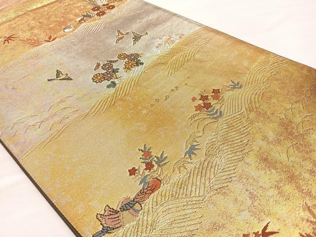 平和屋着物◎六通柄袋帯 流水花鳥文 金糸 引箔 正絹 逸品 BAAO1752if