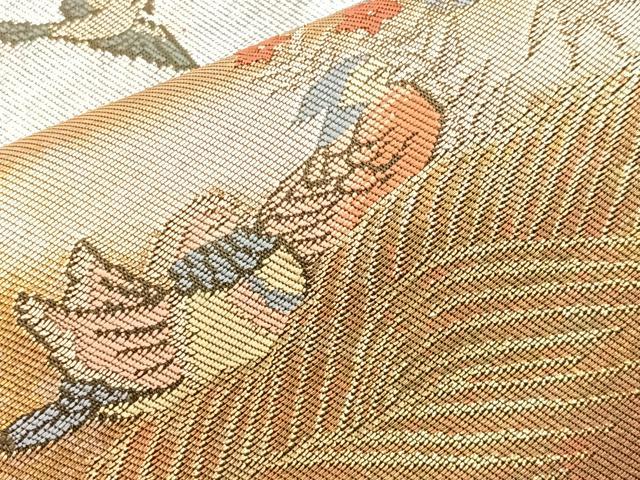 平和屋着物◎六通柄袋帯 流水花鳥文 金糸 引箔 正絹 逸品 BAAO1752if