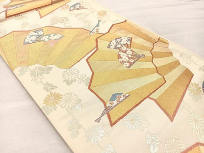 平和屋着物◎六通柄袋帯 唐織 扇面花文 金銀糸 正絹 逸品 BAAO1757if