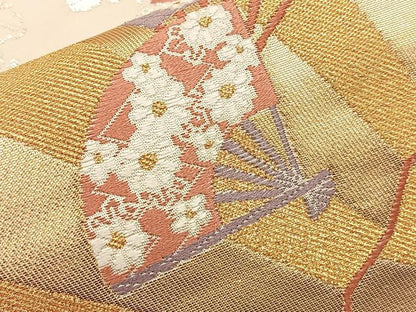 平和屋着物◎六通柄袋帯 唐織 扇面花文 金銀糸 正絹 逸品 BAAO1757if