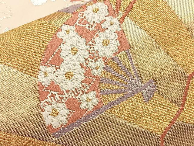 平和屋着物◎六通柄袋帯 唐織 扇面花文 金銀糸 正絹 逸品 BAAO1757if
