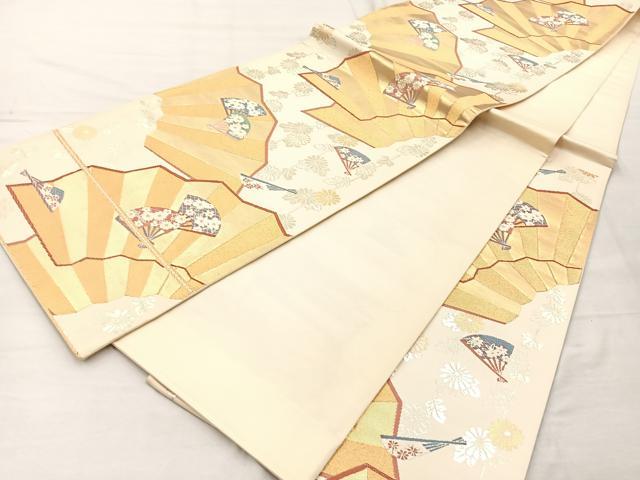 平和屋着物◎六通柄袋帯 唐織 扇面花文 金銀糸 正絹 逸品 BAAO1757if