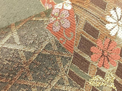 平和屋着物◎六通柄袋帯 唐織 竹垣花文 金糸 正絹 逸品 BAAO1759if