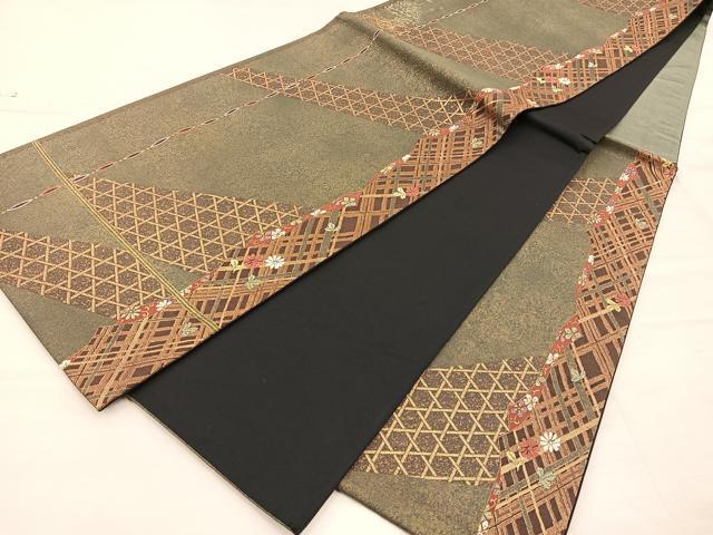 平和屋着物◎六通柄袋帯 唐織 竹垣花文 金糸 正絹 逸品 BAAO1759if