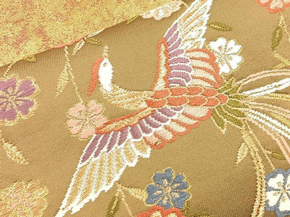 平和屋着物◎六通柄袋帯 唐織 鳳凰花蝶文 金糸 正絹 逸品 BAAO1768if