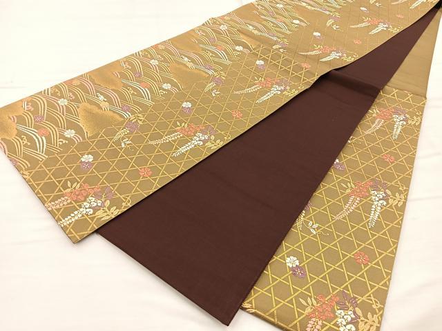 平和屋着物◎六通柄袋帯 唐織 鳳凰花蝶文 金糸 正絹 逸品 BAAO1768if