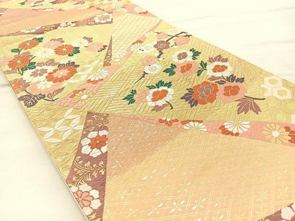 平和屋着物◎六通柄袋帯 唐織 吉祥花文 金糸 正絹 逸品 BAAO1773if