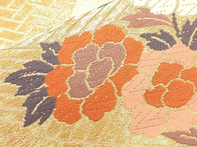 平和屋着物◎六通柄袋帯 唐織 吉祥花文 金糸 正絹 逸品 BAAO1773if
