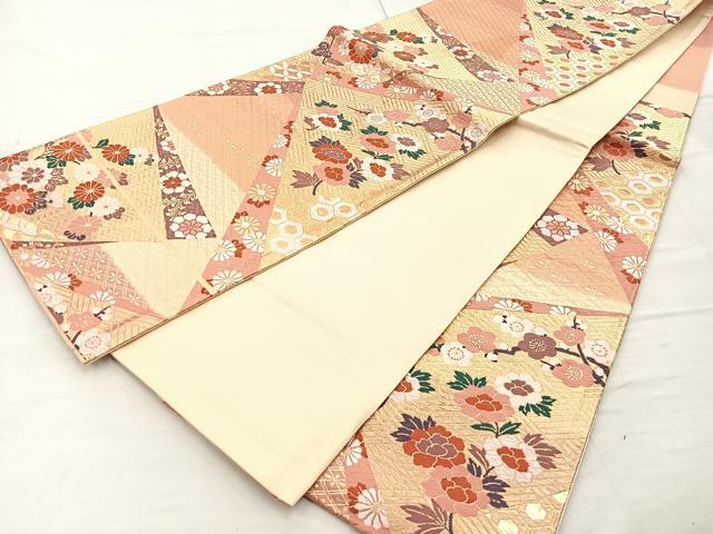 平和屋着物◎六通柄袋帯 唐織 吉祥花文 金糸 正絹 逸品 BAAO1773if